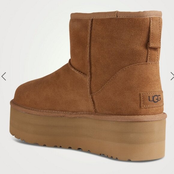 UGG Classic Mini Sheepskin Platform Boots Chestnut - Picture 3 of 11